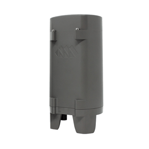 Grey plastic battery enclosure front view