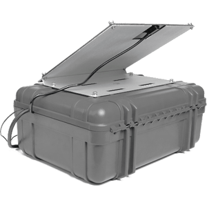Grey deployment case with solar panel on top