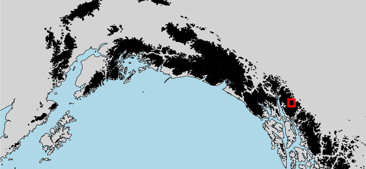Map of Alaskan coastline with outline of location of study