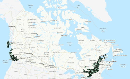 QW Station Book Index, Map of Canadas Earthquake Early Warning Network