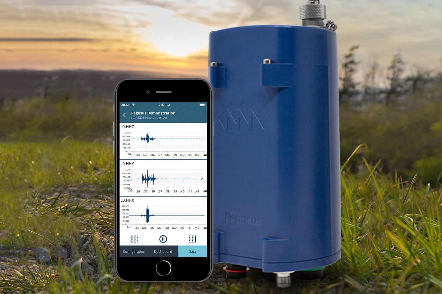 Image of Pegasus Digitizer beside mobile device out in the grass.